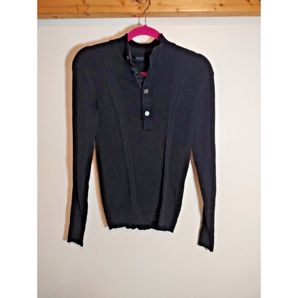 Joseph Homme Men's L 1/4 Button Ribbed Black Sweater Wool Blend Designer - Picture 1 of 9